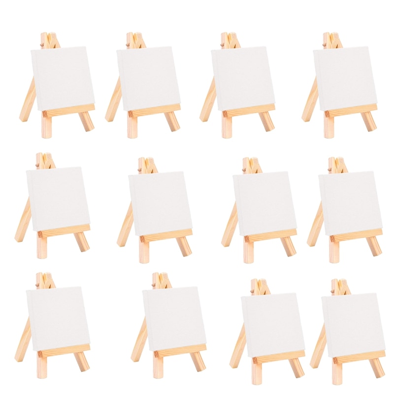 24Set Artists 5 Inch Mini Easel +3 Inch X3 Inch Mini Canvas Set Painting Craft DIY Drawing Small Table Easel