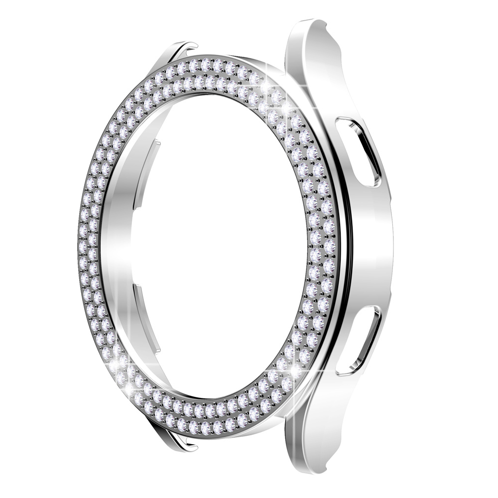 Two Rows Diamond Protector Case for Samsung Galaxy Watch 4 40mm 44mm Cover Active 2 Women PC Bumper Lightweight Frame: Silver / For Galaxy Watch4 40