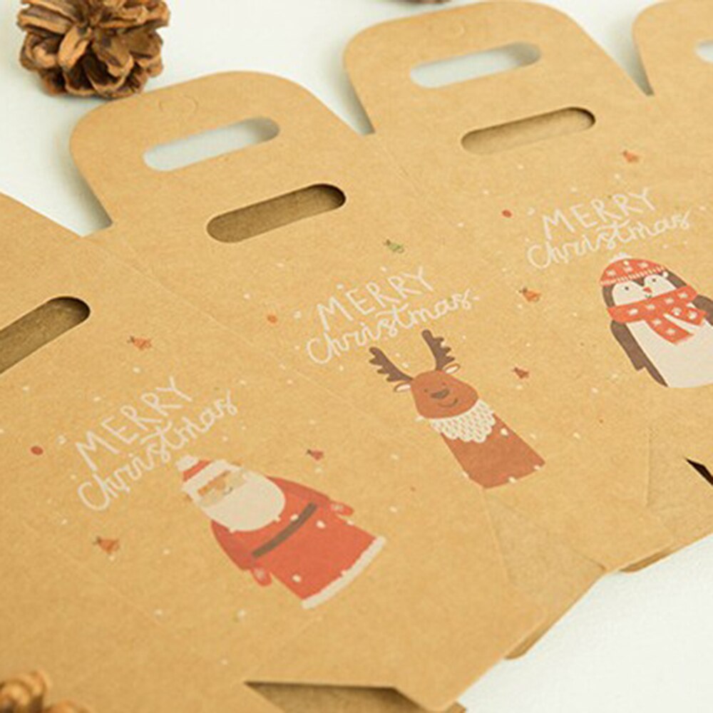 Xmas Box DIY Decor Verpakking Pouch Kerst Apple Candy Cookie Huidige Zak Kerstman Patroon Retro Kraftpapier Tote tas