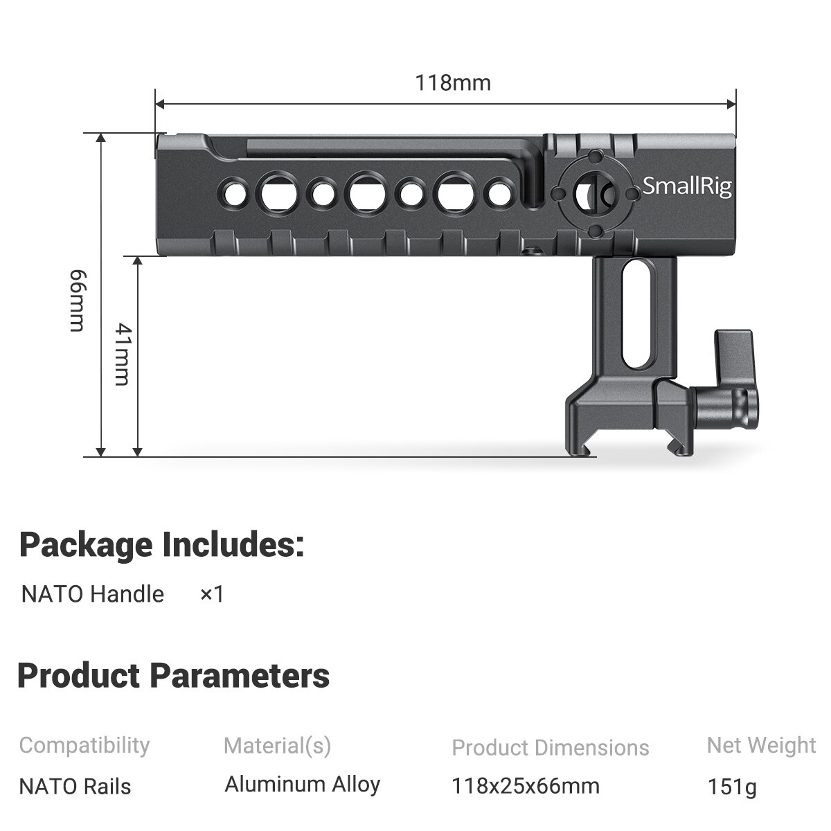 Smallrig Nato Handgreep Nato Klem Handvat Met Schroefdraad Gaten Koud Schoen Mounts Voor Dslr Camera Kooien-1955