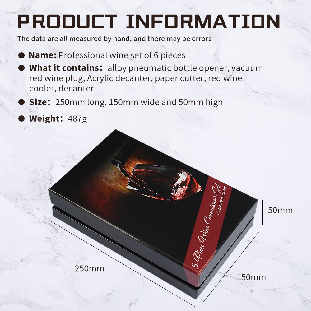 Qing 6 Pcs Wine Tool Set Bar Accessory Corkscrew Wine Stopper Pourer Paper Cutter Cooling Rod Decanter Bartender: Default Title