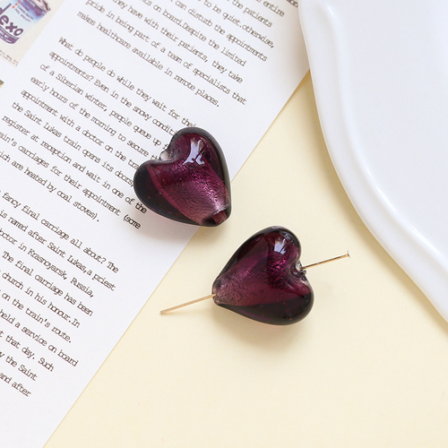 5 stk. 20*20mm retro farvede glasperler med lige hul, hjerteformede perler, gør-det-selv-smykker, halskæde, armbånd, øreringe, tilbehør: Lilla