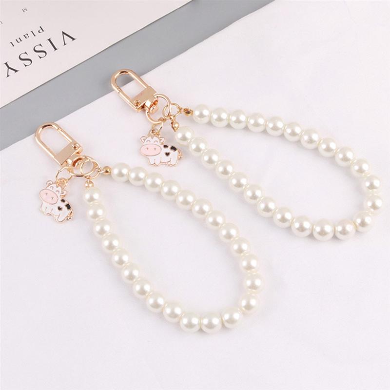 2 sztuk kreatywny brelok krowa wisiorek breloczek sztuczna perła klucz wisiorek (biały)