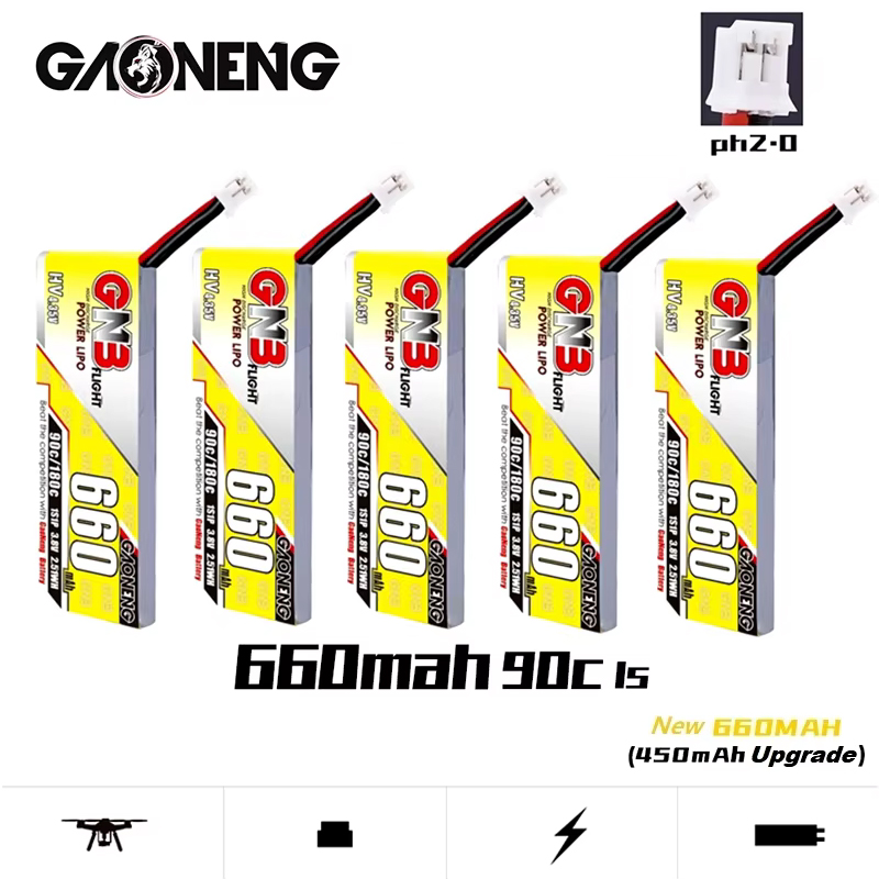 1-10 stk. gaoneng gnb 660 mah 3.8v 1s 90c/180c hv 4.35v lipo-batteri med  ph2.0 plugger til emax tinyhawk king kong ldarc tiny 7