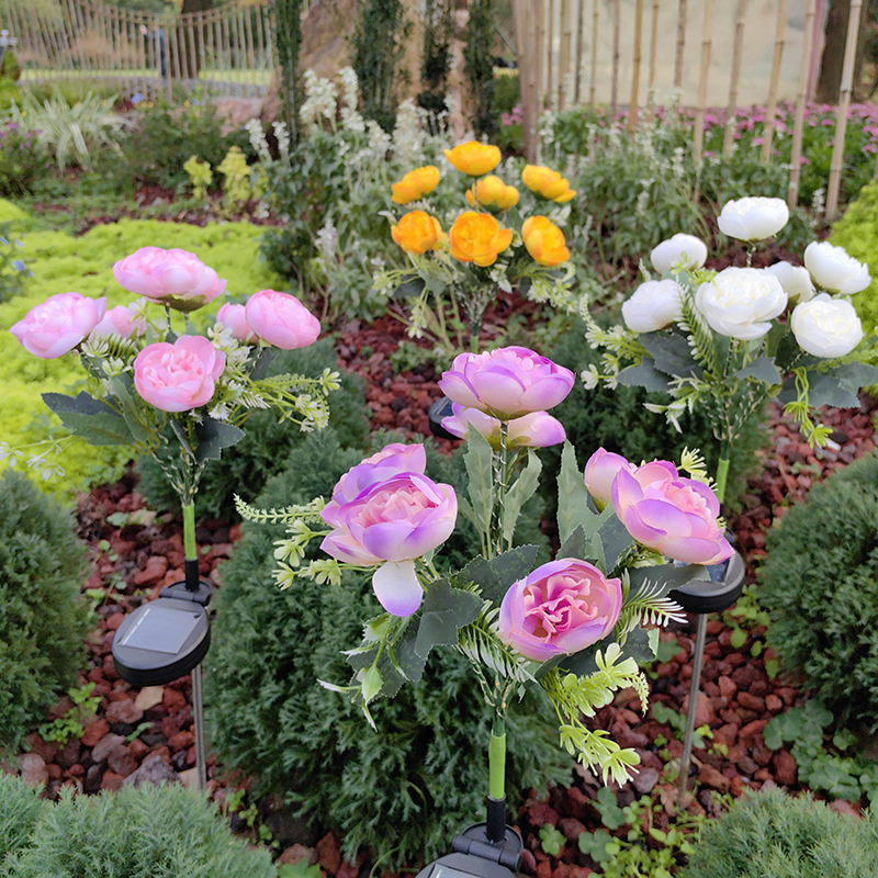 Lámpara Solar de jardín, decoración, linterna de flores para Patio exterior, Patio, jardín, capullos de Camelia, flores, luz Solar para fiestas navideñas