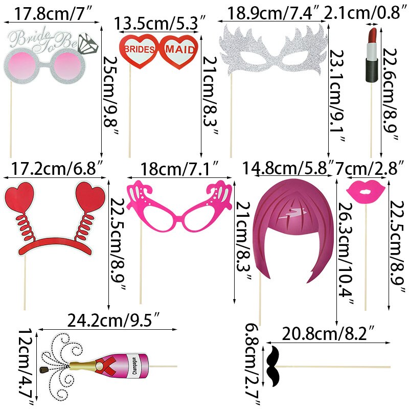 10pcs Wedding Photo Booth Props Just Married Photobooth Party Decorations Team Bride Bridal Shower Bachelorette Accessories: B03