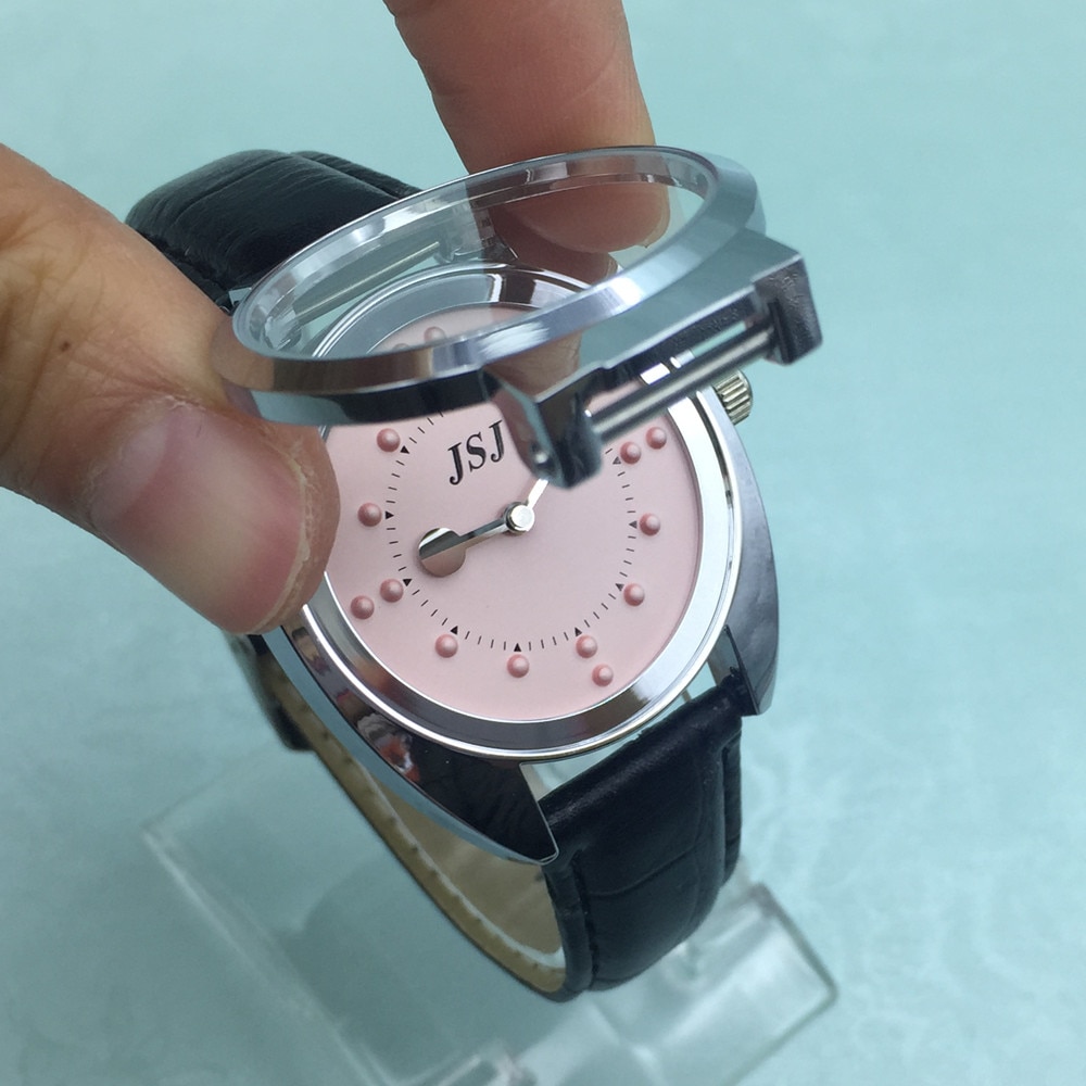 Tactiel horloge voor blinden met leren band, roze wijzerplaat