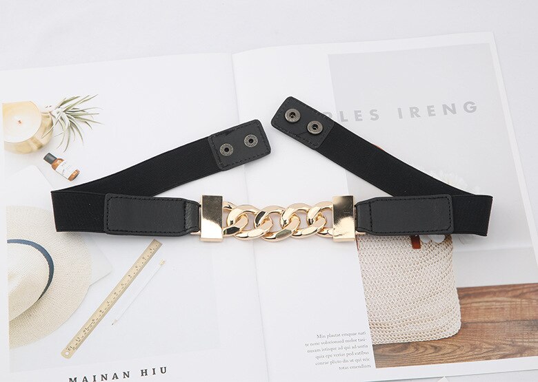 Luxury Gold Chain Belt Elastic Silver Metal Waist Belts for Women Stretch Ladies Coat Ketting Riem Waistband 2.3cm: Style 1 Gold