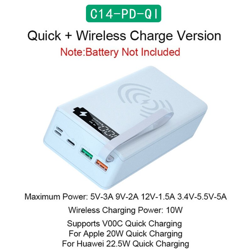 18650 Battery Storage Box Power Bank Wireless Charger Power Box Case DIY External Battery Case 18650 Battery Holder Box: White Quick Wireless
