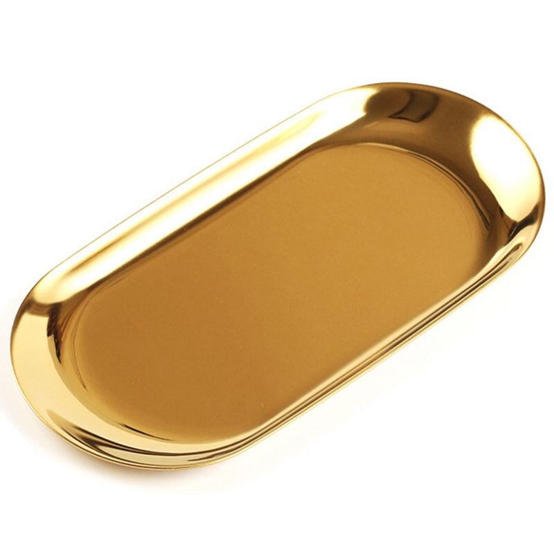Metalen Opslag Lade Goud Ovale Gestippelde Fruitschaal Kleine Items Sieraden Display Lade Spiegel
