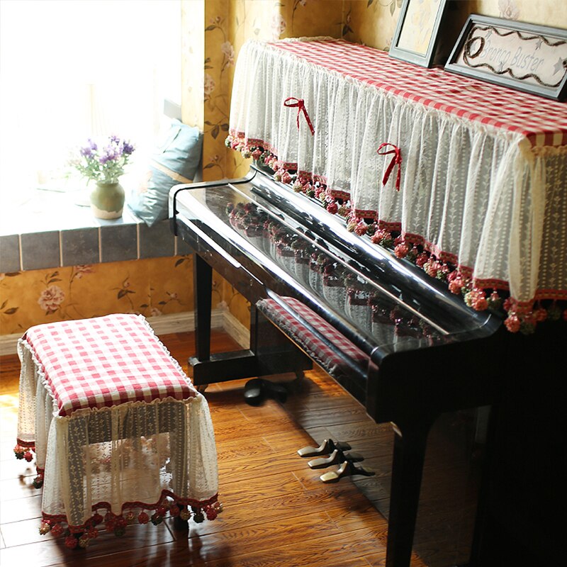 Hoogwaardige Piano Stofkap Handdoek Rode Plaid Kant Piano Deksel Piano Deksel Piano Tuin Piano Handdoek