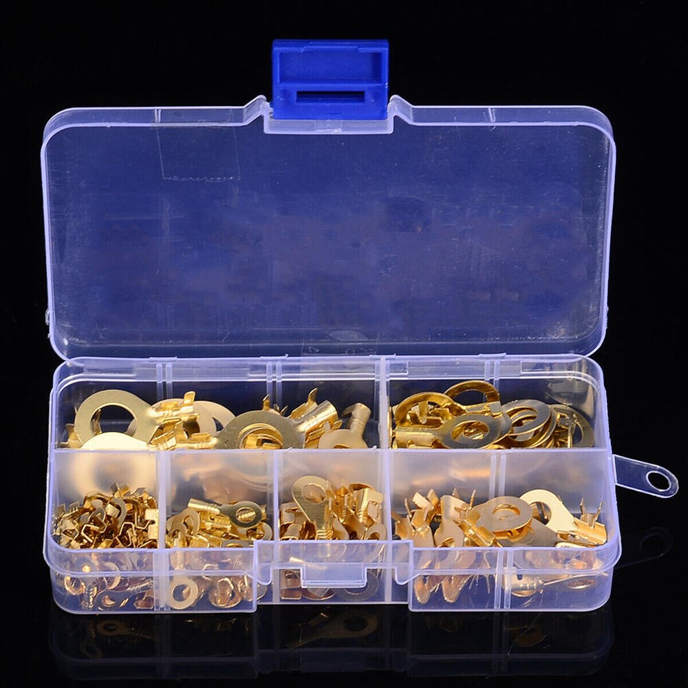 150Pcs Insulated Brass Ring Crimp Terminals Wire Connectors Spade Electrical Kit Ring Eye Bare Terminal Connector