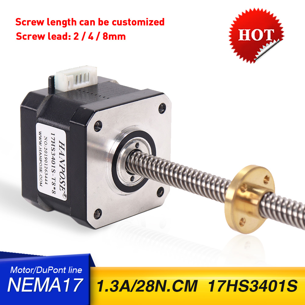 3d printer motor Nema17 stepper motor with T8 screw lead 8mm 300mm 42 motor 42BYGH 17HS3401S for Z axis long screw
