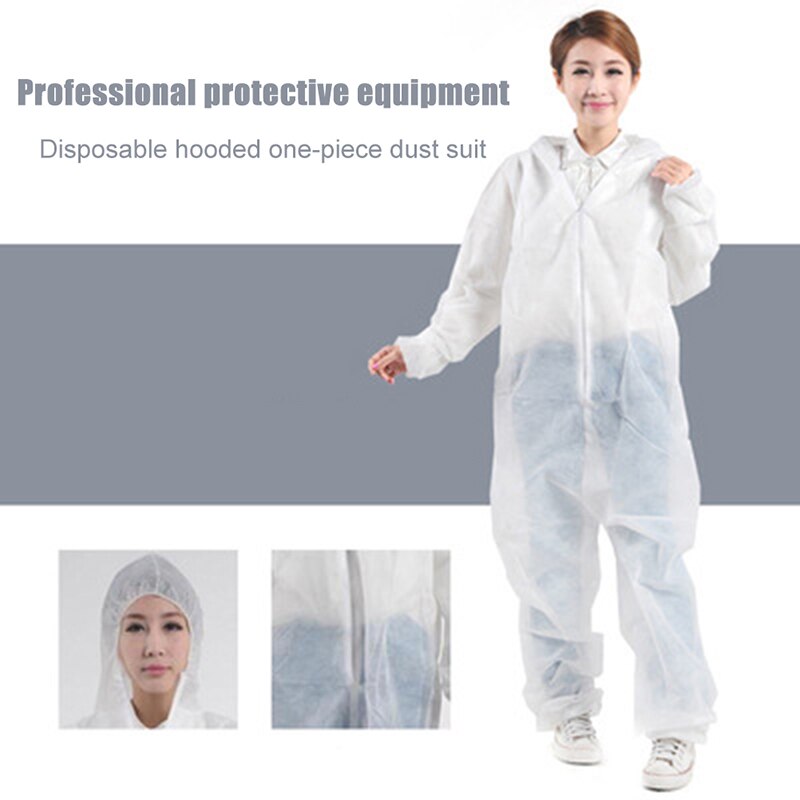Unisex hygiejnebeskyttelse jumpsuit hazmat dragt lynlås isolering beskyttelsesdragt engangs fabriks sikkerhedstøj: A4  xl