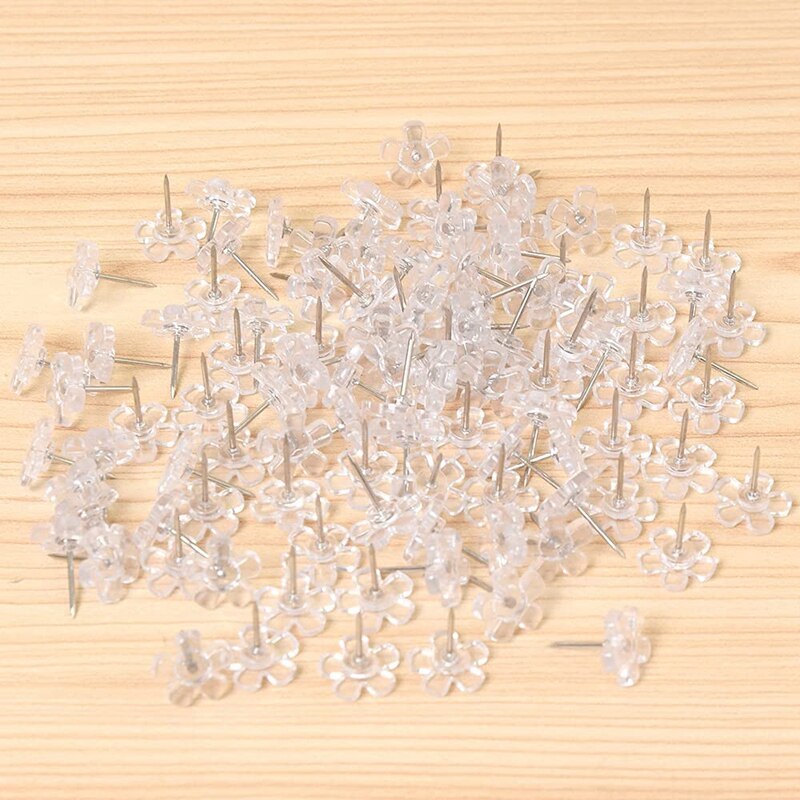 200Pcs Clear Push Pins Plastic Thumb Kopspijkers Platte Bloem Pins Head Push Pins Voor Prikbord/Vilt/Bulletin boards