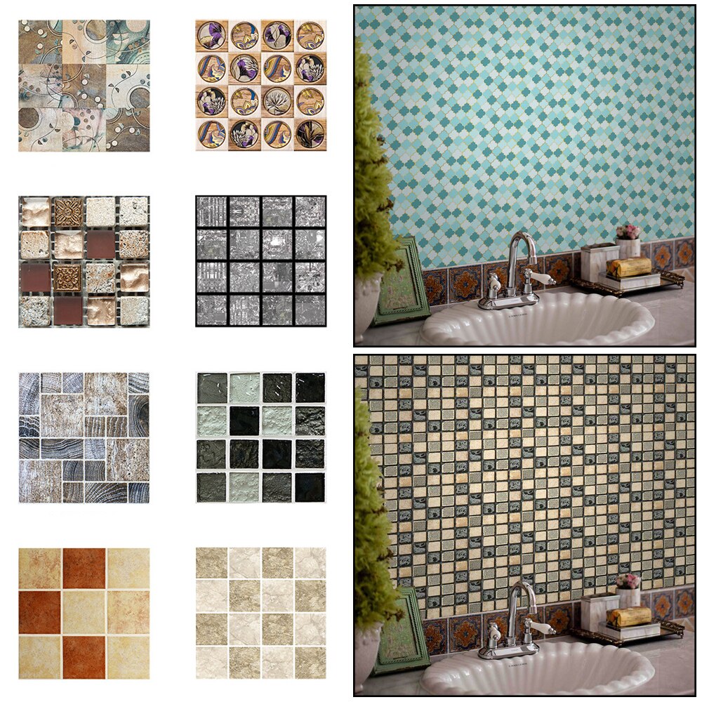 18Styles 20cm*20cm 6PCS/Set DIY Home Decor Kitchen Vinyl Self-sdhesive Wallpaper Backsplash Mosaic Tile Sticker Home Decoration