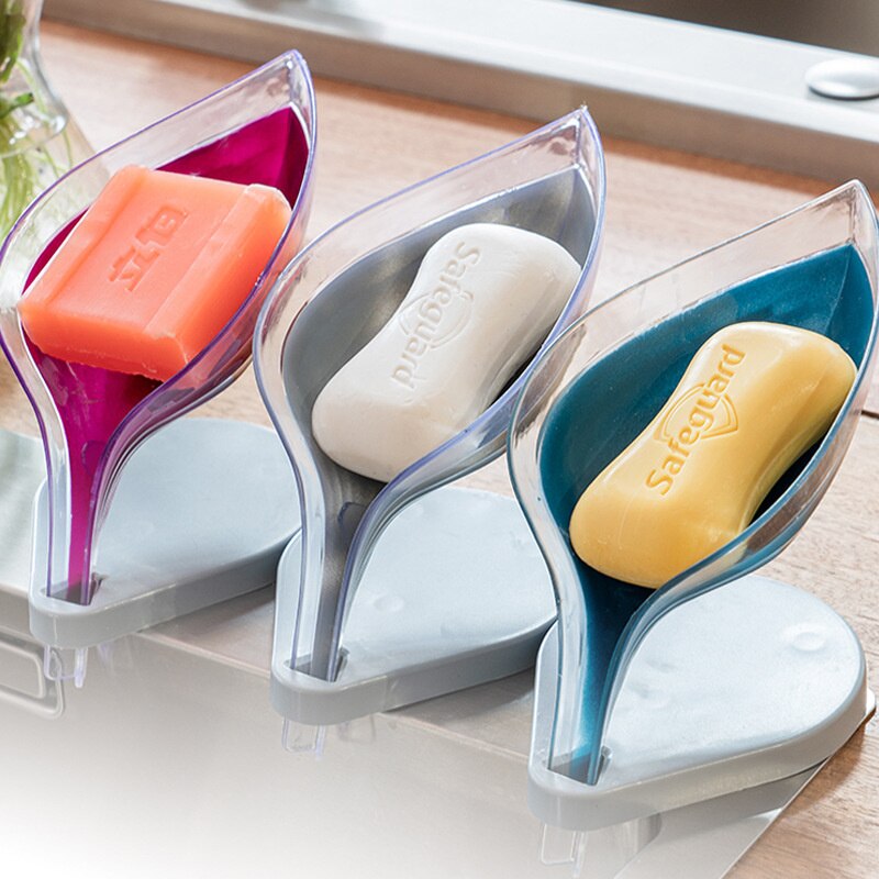 Leaf Shaped Soap Box Drain Soap Holder Suction Cup Soap Dish Plastic Soap Tray Bathroom Accessories Supplies