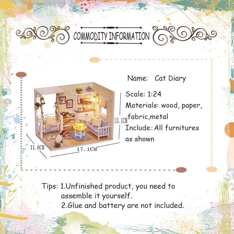 Poppenhuis Meubels Diy Miniatuur 3D Houten Miniaturas Poppenhuis Speelgoed Voor Kinderen Verjaardagscadeautjes Casa Kitten Dagboek H013
