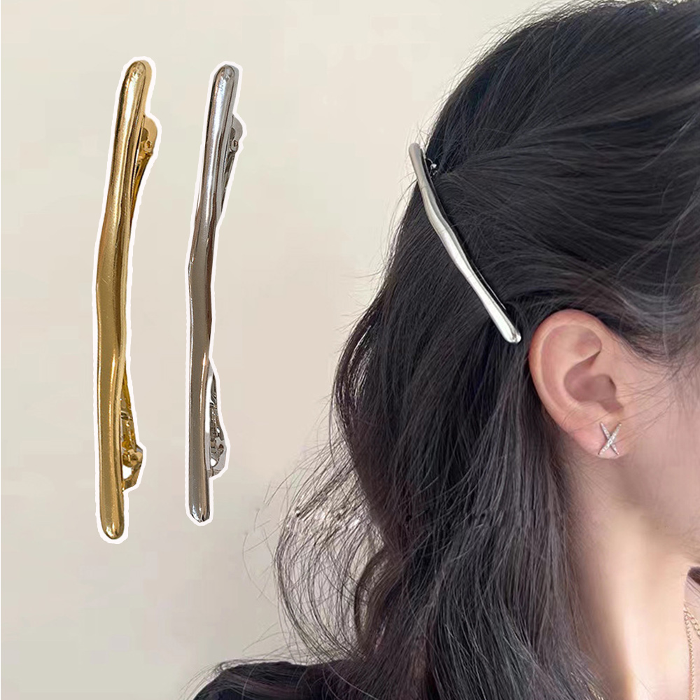 11cm einfache Metall Haars pangen Haars pangen für Frauen Gold/Silber Farbe lange Streifen Haarnadeln glatte große Haars pange Vintage Kopf bedeckung