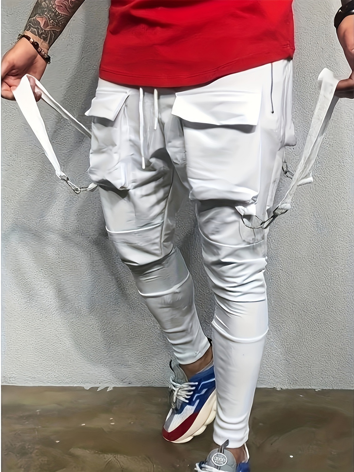 lente- en herfstmodebroek voor heren Hiphop Grote zak Casual slim-fit joggingbroek Heren kleine voeten cargobroek