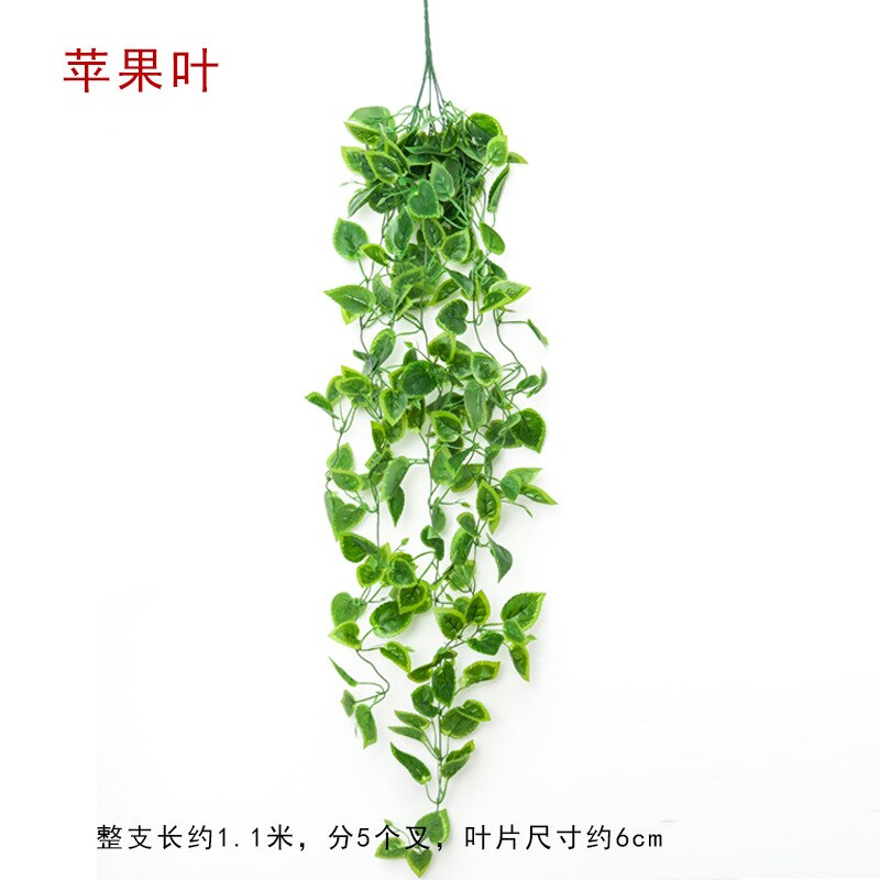 Artificial Plant Flower Vine Artificial Flower Rattan Plastic Vine Green Leaf Epipremnum Aureum Wall Hangers Basket Indoor Chlor: Apple Leaf