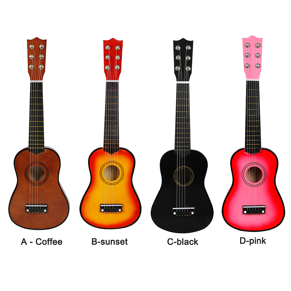 21 inch Basswood Ukulele 6 Strings Small Bass Acoustic Guitar Musical Instruments with Picks for Children Kids Beginners