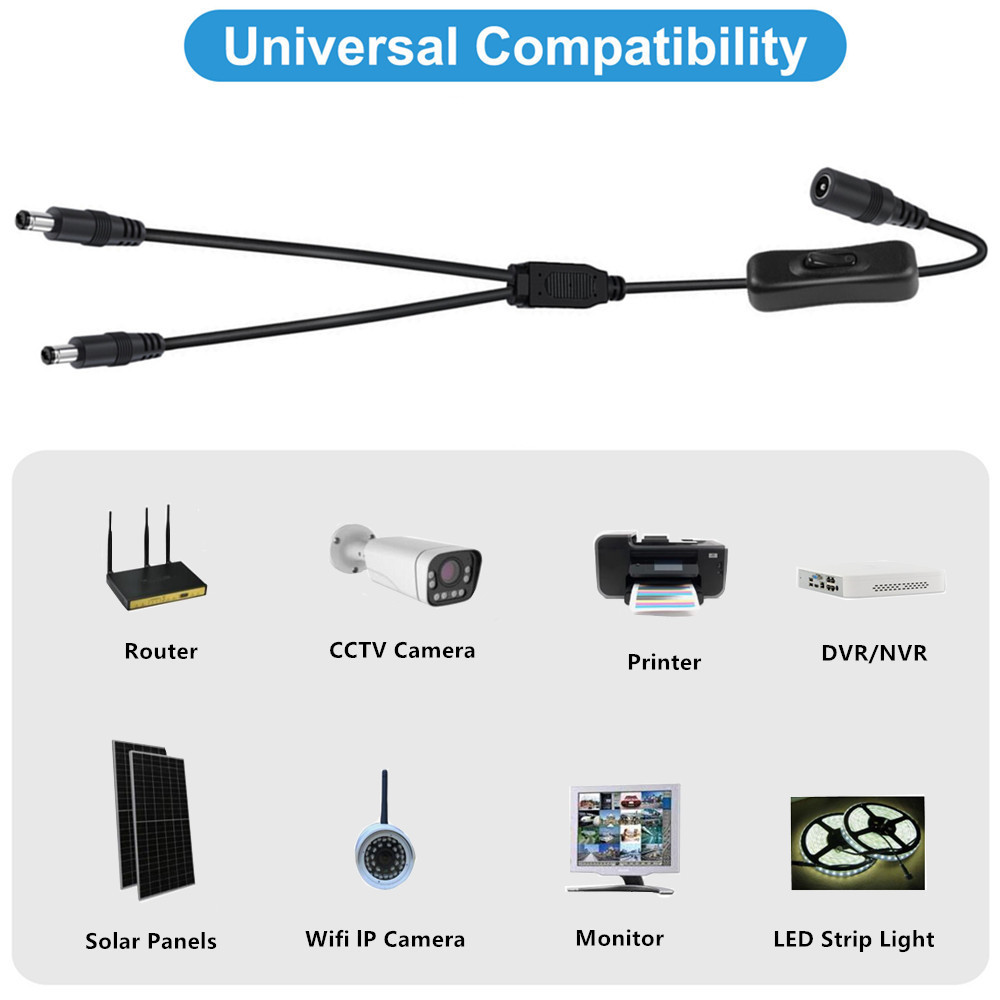 DC5521 DC5525 One split, two female to two male Y-shaped splitter power cord with 304 switch wire