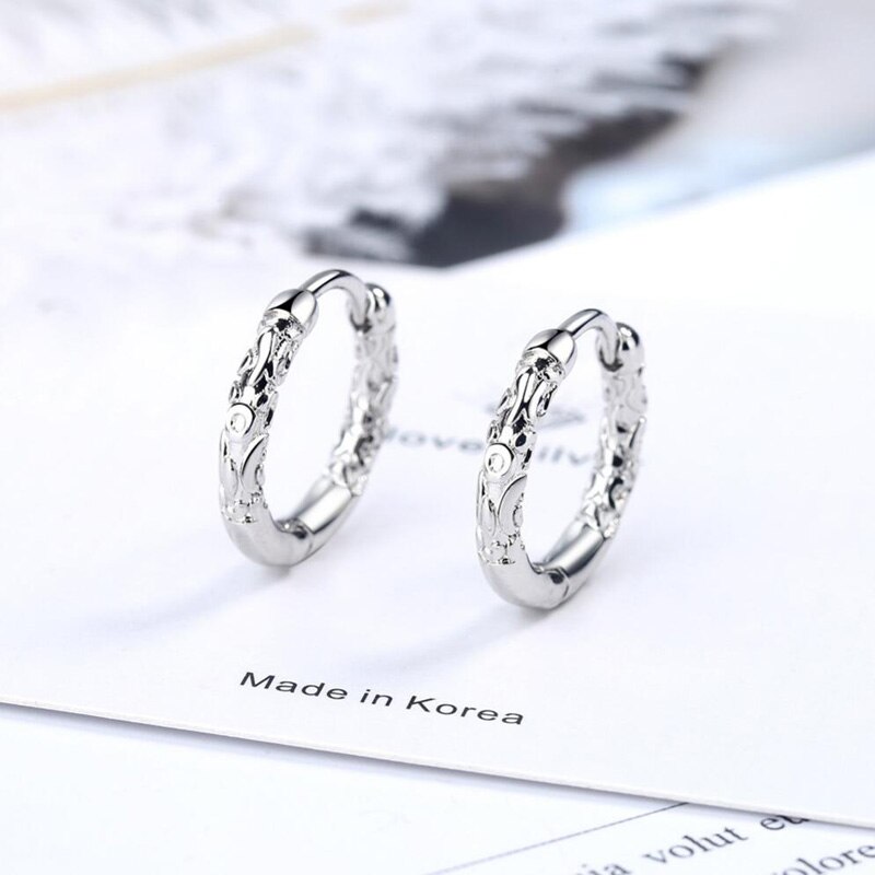 Trendy Pattern Black Gold Hoop Earrings For Women Men Jewelry 925 Silver Earring Chic Unisex Party Accessories KOFSAC