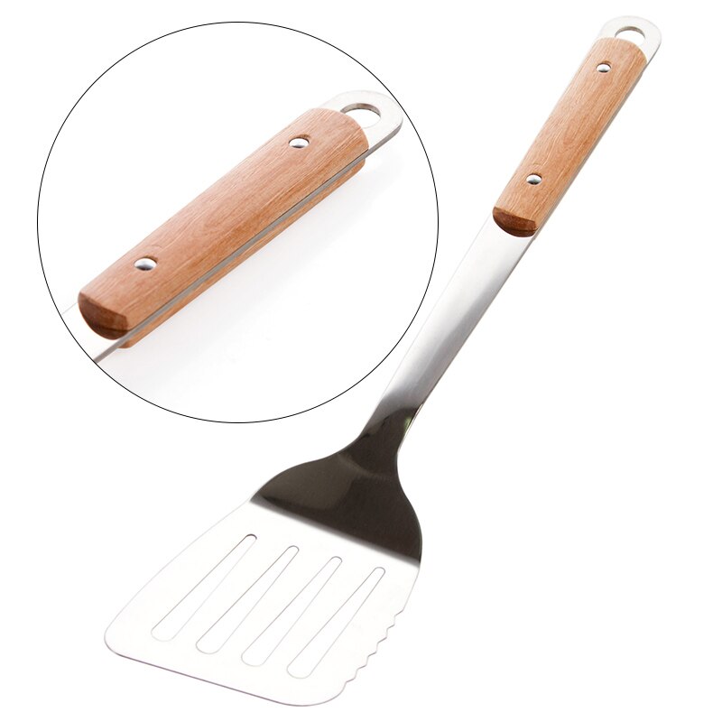 Espátula para freír, utensilios de cocina y olla , cuchara para revolver, pala Vanzlilfe, mango de cocina de madera de acero inoxidable