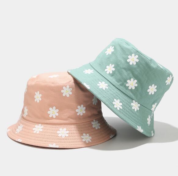 Koreansk stil dobbeltsidet bomuld blomsterprint spand hat fisker hat udendørs rejse hat sol cap hatte til mænd og kvinder