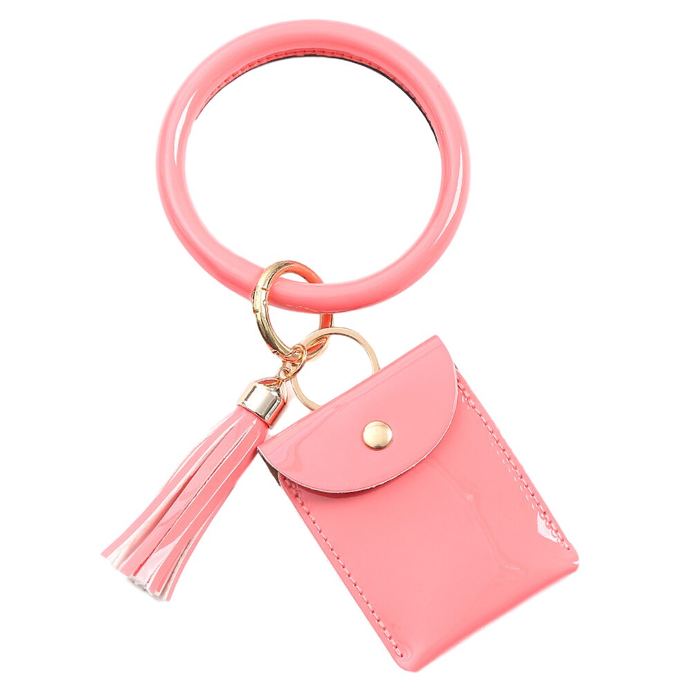 Women With Zip Coin Purse Portable Credit Card Daily Ornaments Wristlet Keychain Mini PU Leather Accessories: Pink