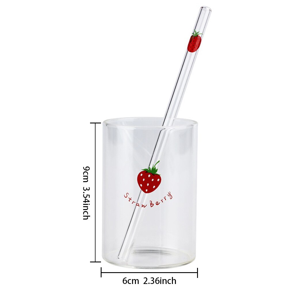 Cute Fruit Printed Glass Mug Cup Heat-resistant Milk Juice Glass Water Cup with Straw Beer Coffee Cup Whiskey Lemon Tea Mugs: A 210ml