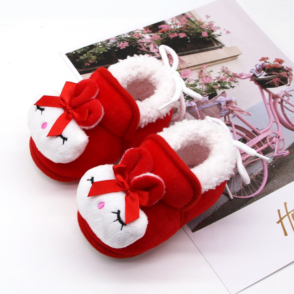 2020 nova Infantil Inverno Botas de Neve Sapatos De Bebê Anti-Slip Sole Bow-knot Inverno Quente Ata Acima As Sapatilhas faux Fur Berço Sapatos Vermelhos: Vermelho / 14
