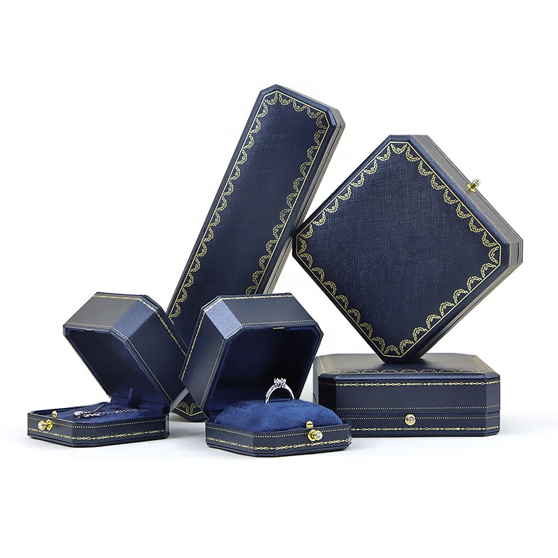 Leatherette Paper Ring Box Small Necklace Box Eco-friendly Leatherette Paper Jewelry Packaging: S / Navy