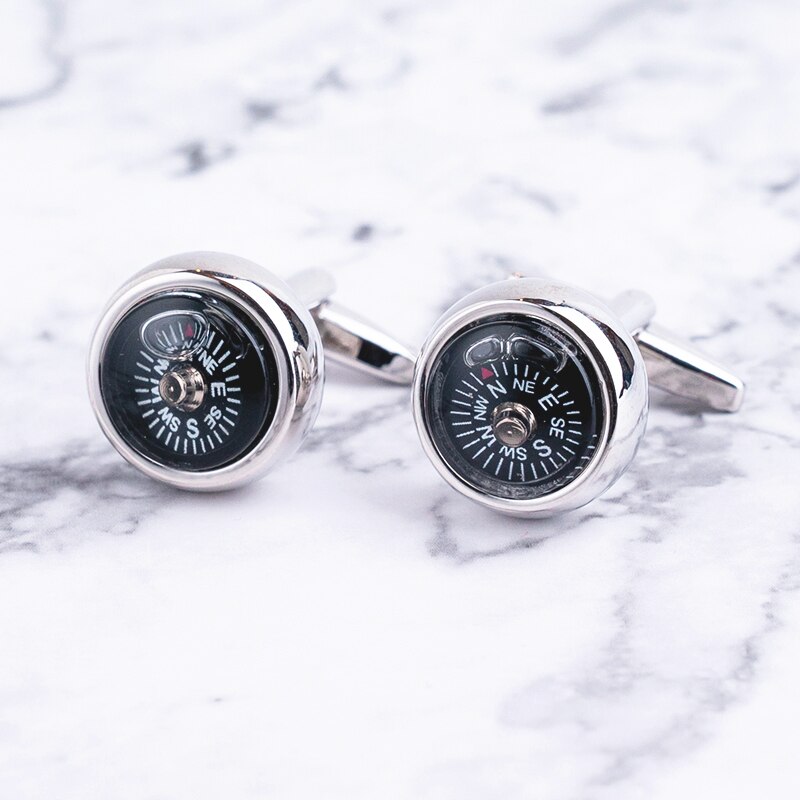 Silvery Tone Really Work Compass Cufflinks Sports Cuff Link Style For Men