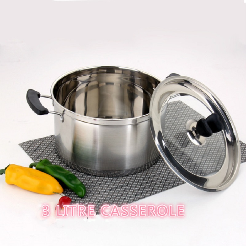 3 Litre Cookware Casserole Stainless steel Cooking Pot Soup Pot Cooker General Purpose Cooker Casserole