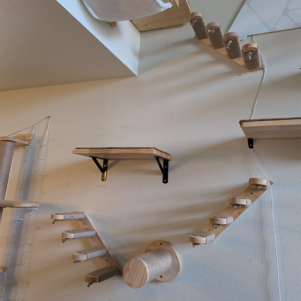 Wall Mounted Cat Wall Climbing Furniture Cat Corner Guardrail Steps and Platform Scratching Posts For Cat Walking and Playing