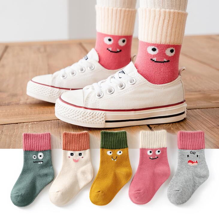 QIYIENDIAN Kids Crew antislip sokken katoen 5 paar babysokken met cartoonmotief(Yellow duck,1-3Y