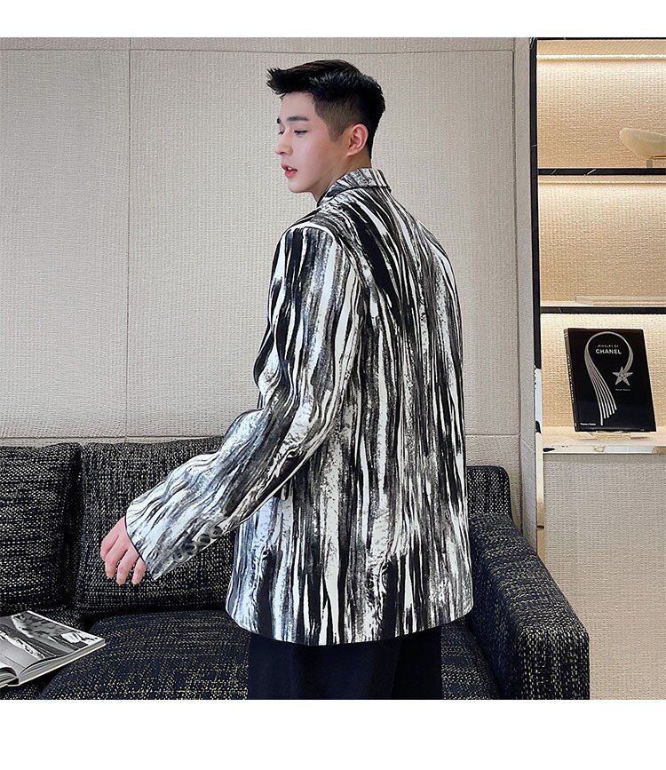 Chaqueta de traje informal holgada con estampado para hombre, ropa de calle, de negocios, vestido de oficina, chaqueta, traje