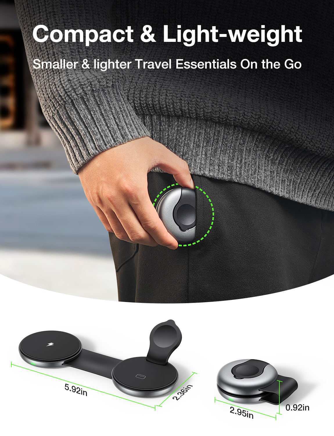 AUFU 3-in-1 draadloos laadstation Snel magnetisch opvouwbaar reisladerstation voor iPhone 16 15 14 Pro Apple Watch Airpods