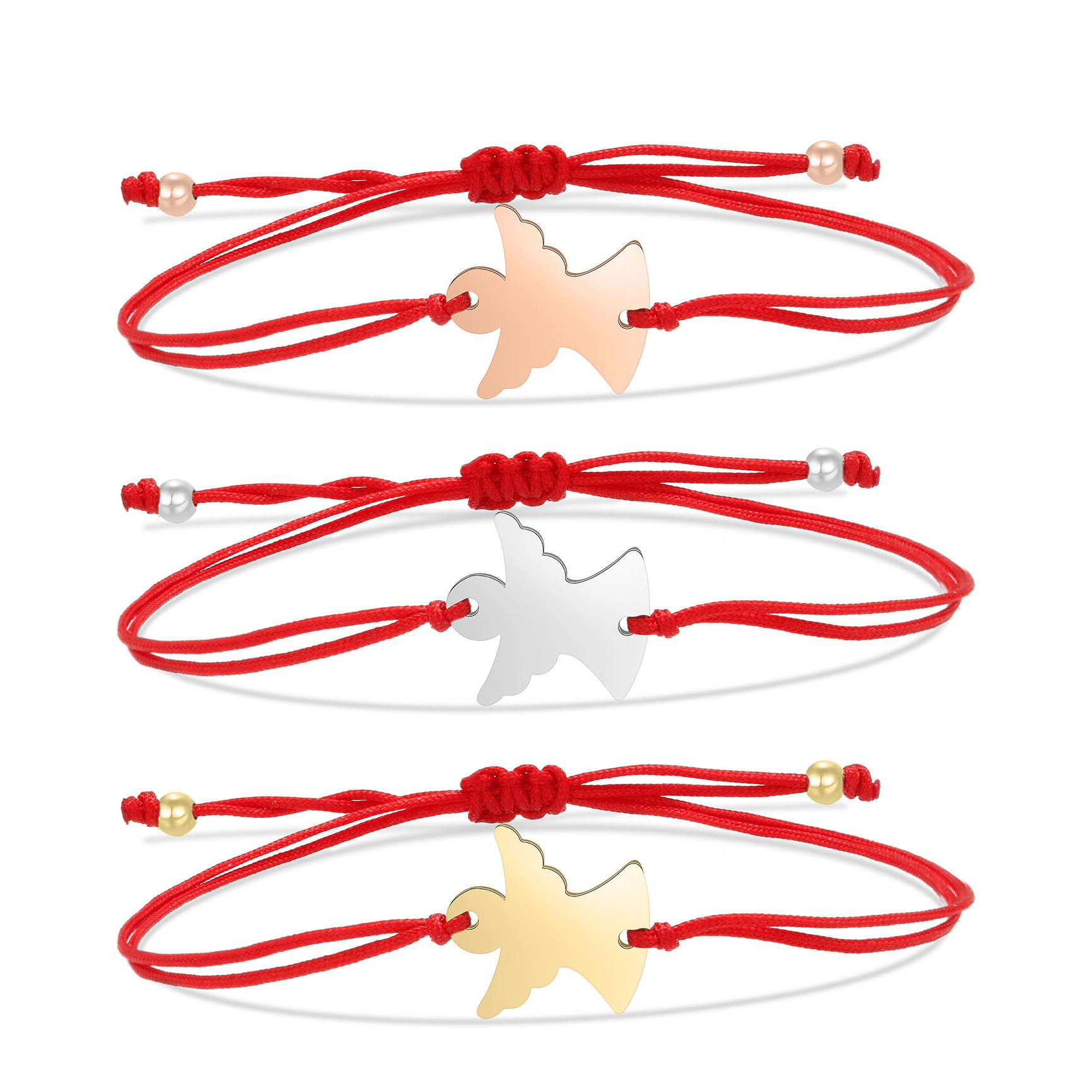Vergulde Rvs Goede Glad Gepolijst Angel Charm Armband Vrouwen Eenvoudige Rode Draad Handgemaakte Verstelbare Sieraden