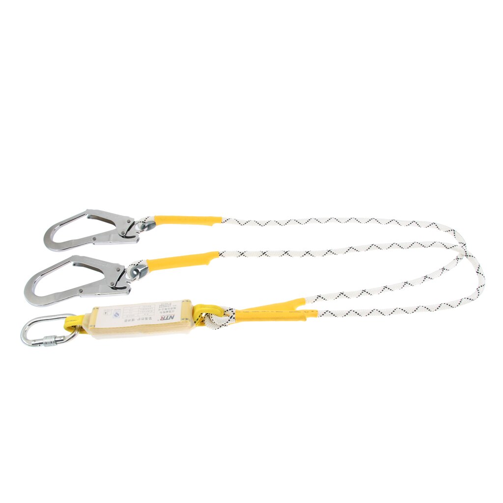Dual Leg Safety Lanyard Climbing Fall Protection Harness Belt Shock Absorbing Web Lanyard with Carabiners