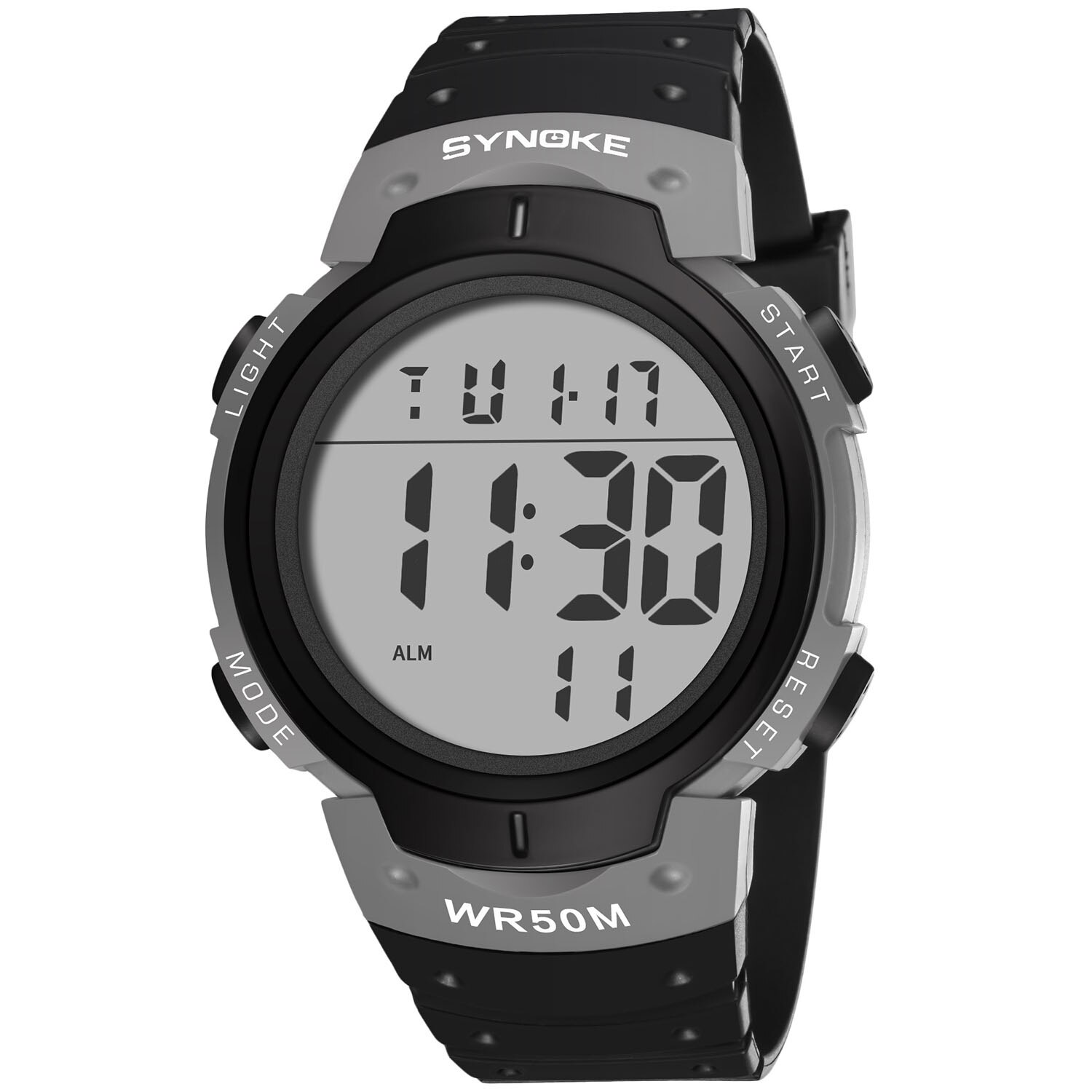 SYNOKE Mannen Horloge Te Lezen Grote Nummer Waterdichte Mode Outdoor Alarm Datum Elektronische Polshorloge Nachtlampje Sport Horloge: Gray