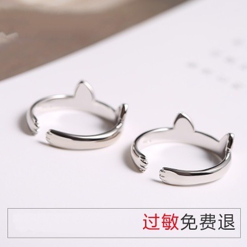 Zilver Kleur Kat Oor Vinger Ring Open Leuke Mode-sieraden Ring Voor Vrouwen Jong Meisje Kind Verstelbare Ring