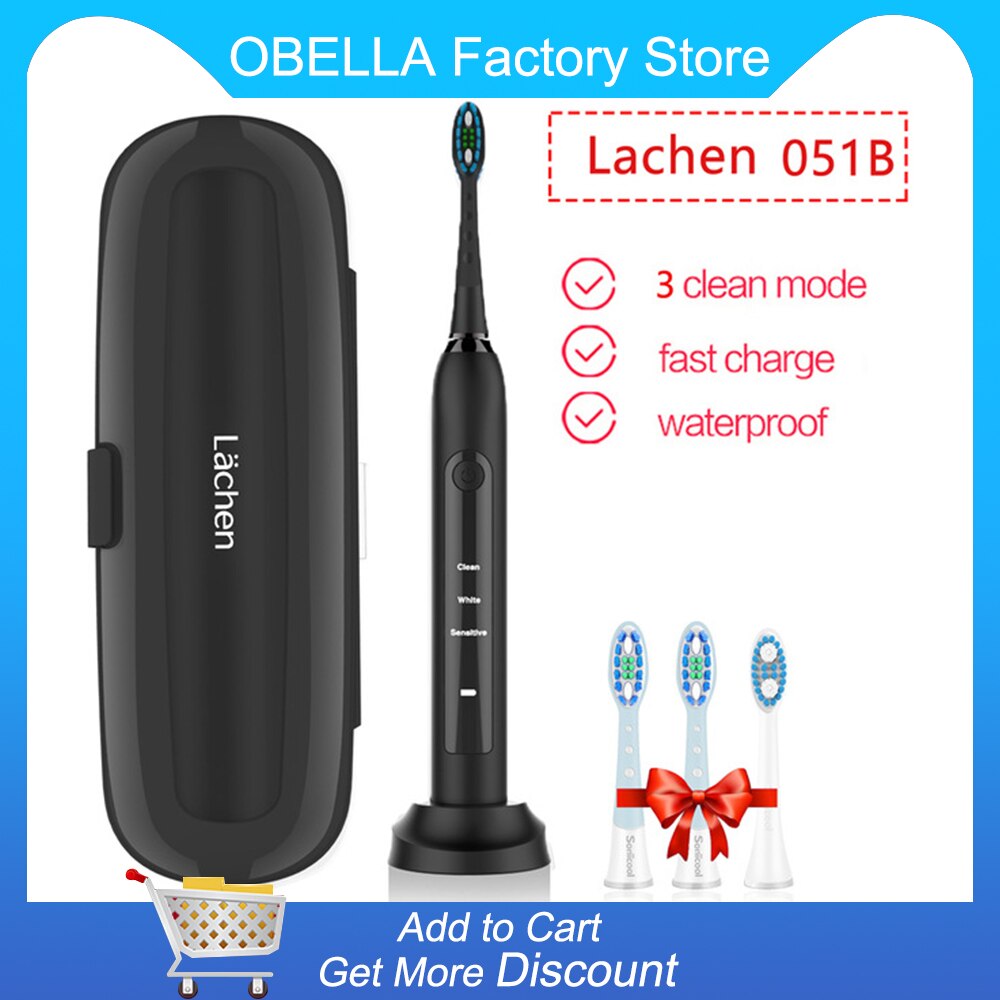 Double Sonic Electric Toothbrush H9 Adult Timer 5 Mode Rechargeable Tooth 10 Replacement Brush Heads 2 Travle Case toothbrush: 051B Black