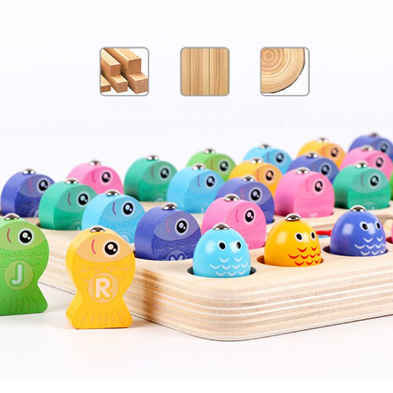 Di legno di Pesca Magnetica Gioco Giocattolo per Bambini Lettere di Alfabeto Numero di Apprendimento puzzle
