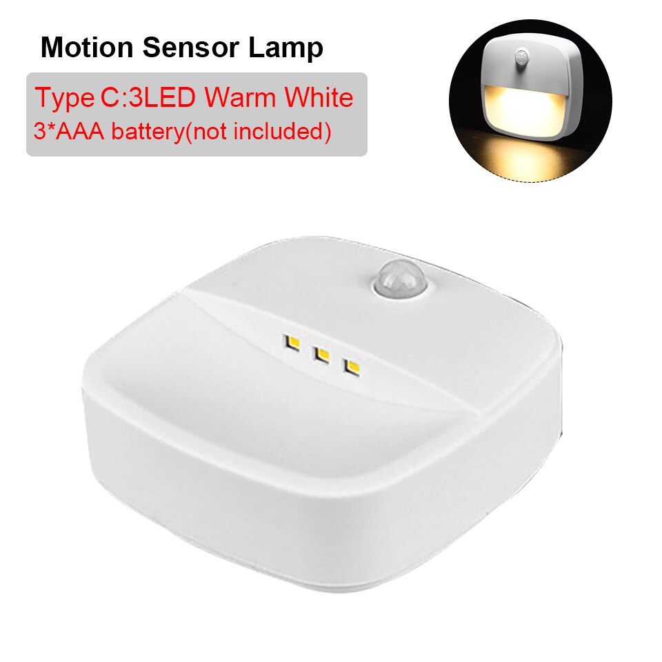 Bevægelsessensor nattelys trådløs væglampe batteridrevet toilet trappe køkkenskab lys nødbelysning genopladelig: Type c / 3 stk