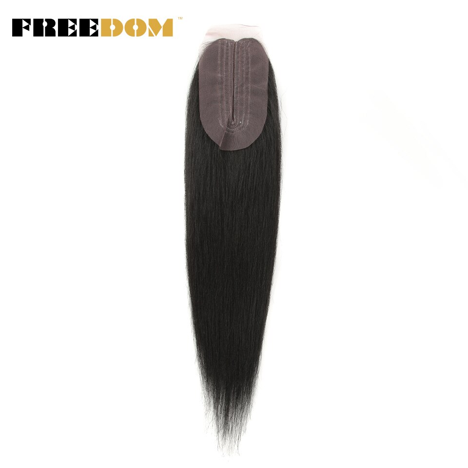 FREEDOM-mechones de pelo lacio Yaki de 18, 20 y 22 pulgadas, extensiones de cabello sintético con cierre de encaje, Marrón degradado