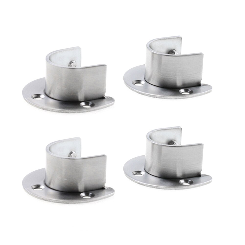 4sets Clothes Storage U Shaped Flange Socket Wardrobe Stainless Steel Closet Rod Holder End Supports Heavy Duty Thick Home