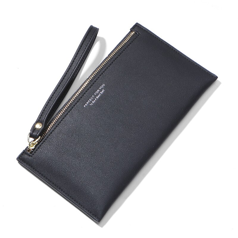 Colorful Wristband Women Long Wallet Simple Female Wallets Clutch Lady Purse Zipper Phone Pocket Card Holder Ladies Carteras: Black